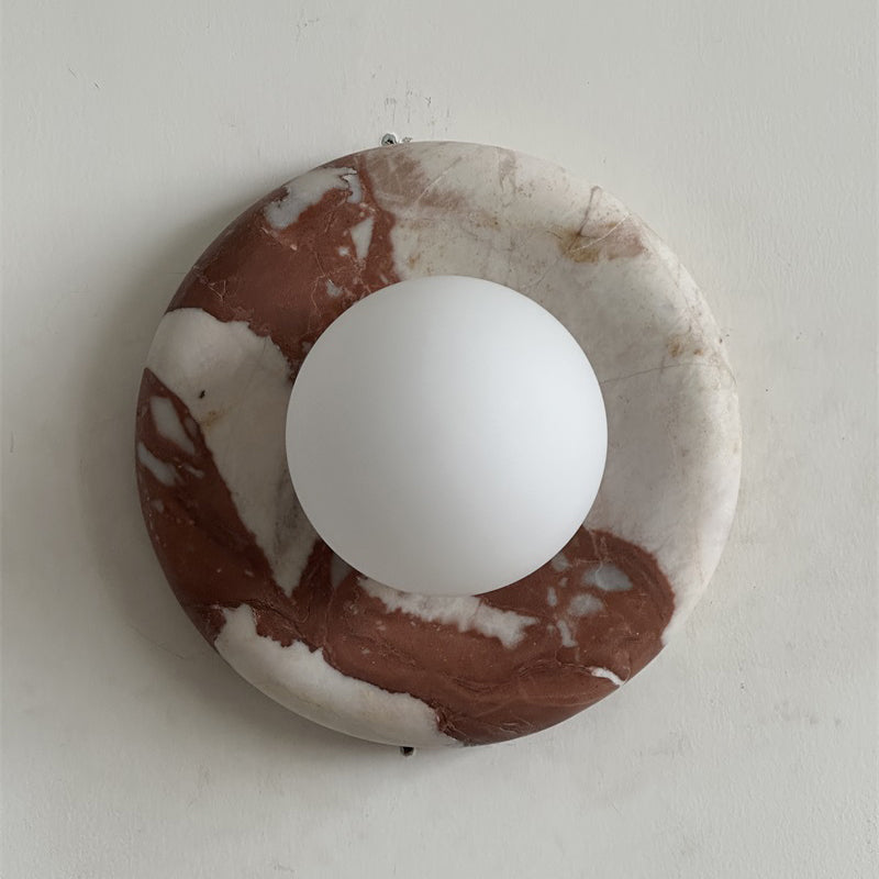 Ronde Design Wandlamp Met Marmeren Achterplaat En Glazen Bol Voor Hal En Slaapkamer | Restfield