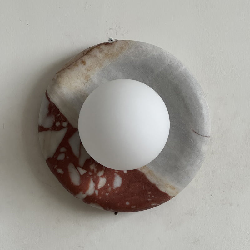 Ronde Design Wandlamp Met Marmeren Achterplaat En Glazen Bol Voor Hal En Slaapkamer | Restfield