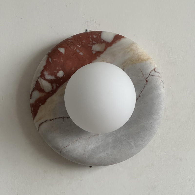 Ronde Design Wandlamp Met Marmeren Achterplaat En Glazen Bol Voor Hal En Slaapkamer | Restfield