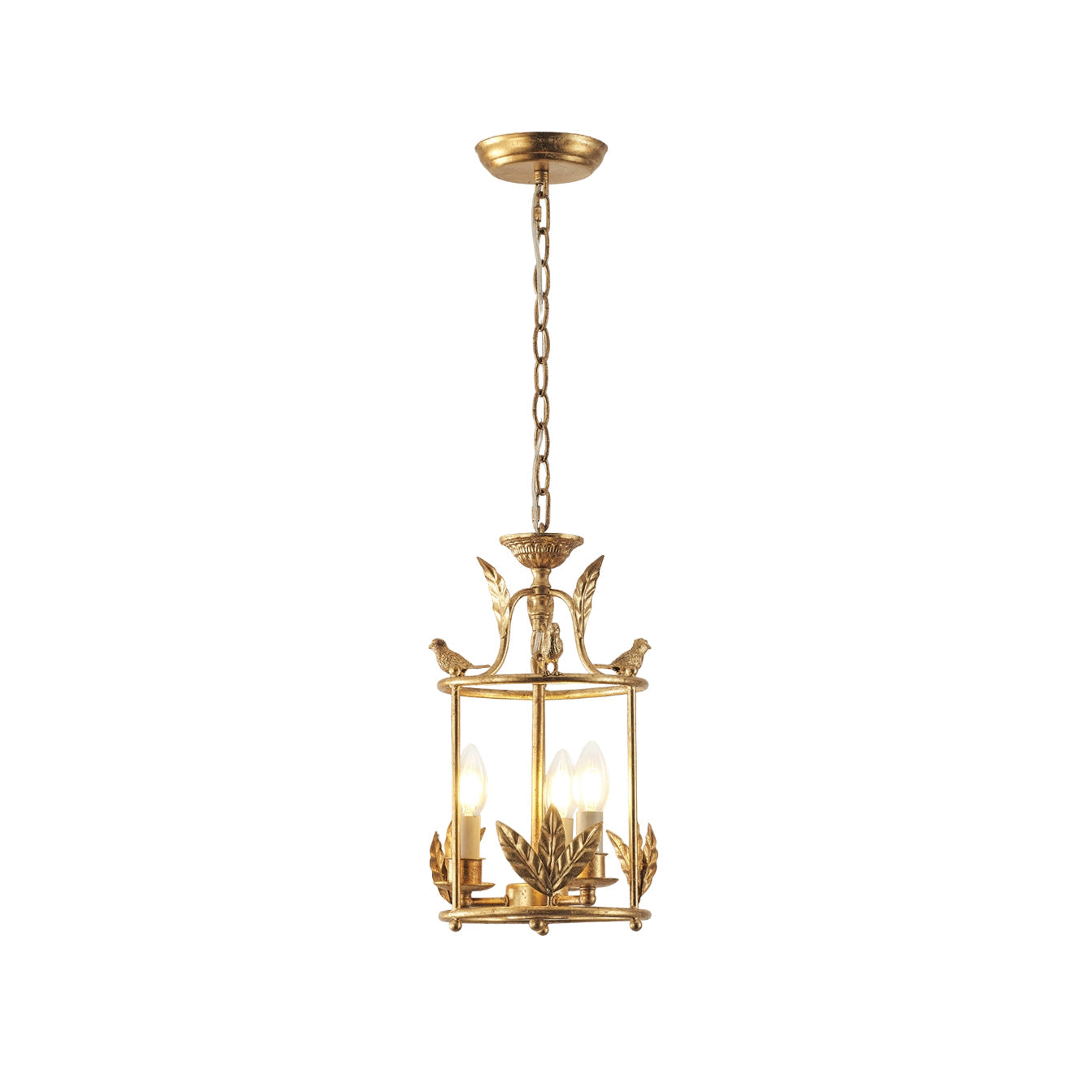 Barok Lantaarn Hanglamp met Vogel- en Bladdetails – Klassieke 3-Lichts Plafondlamp in Goud of Brons | Restfield