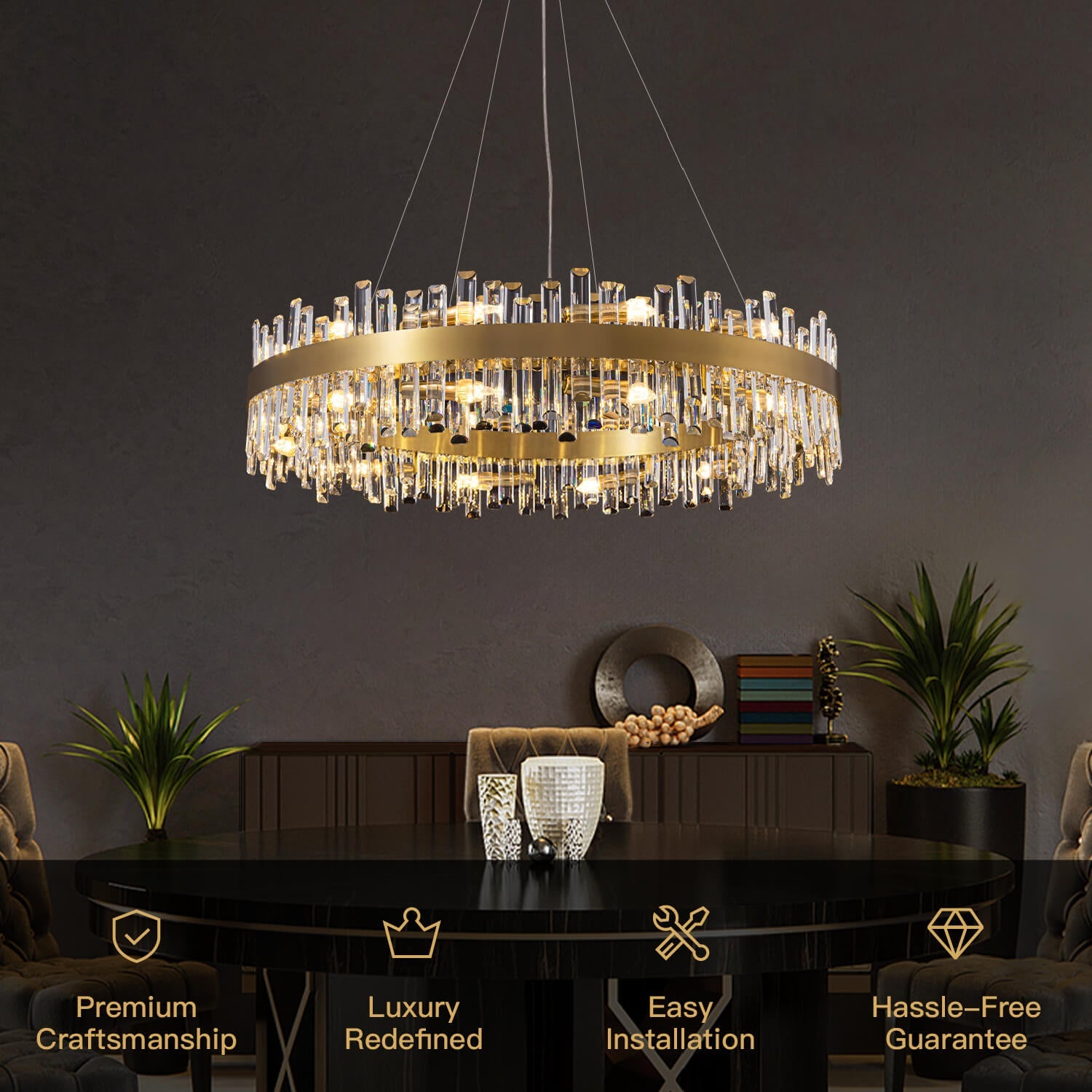 Kristallen Kroonluchter Rond Goud K9 Crystal 12-20 Lichts Luxe Plafondlamp | Restfield
