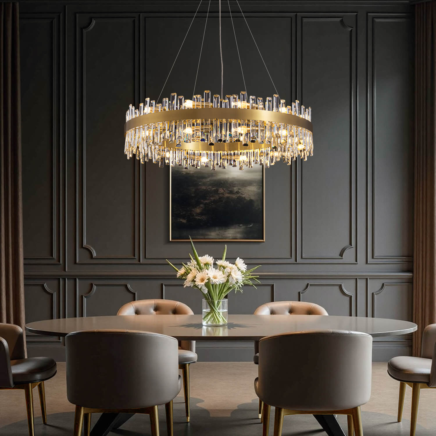 Kristallen Kroonluchter Rond Goud K9 Crystal 12-20 Lichts Luxe Plafondlamp | Restfield