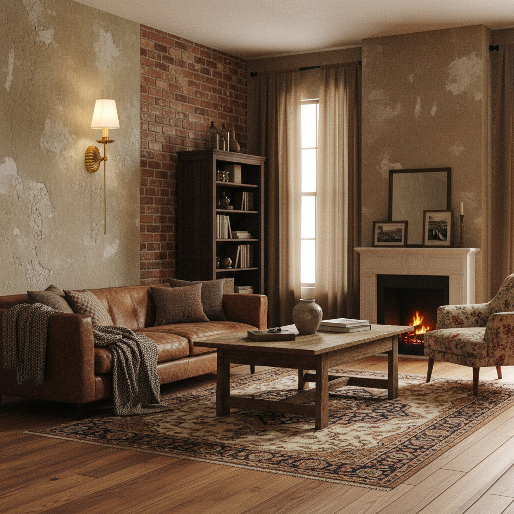 Luxe dubbele wandlamp met stoffen kap en antiek goud bladgoud afwerking voor hal en woonkamer | Restfield