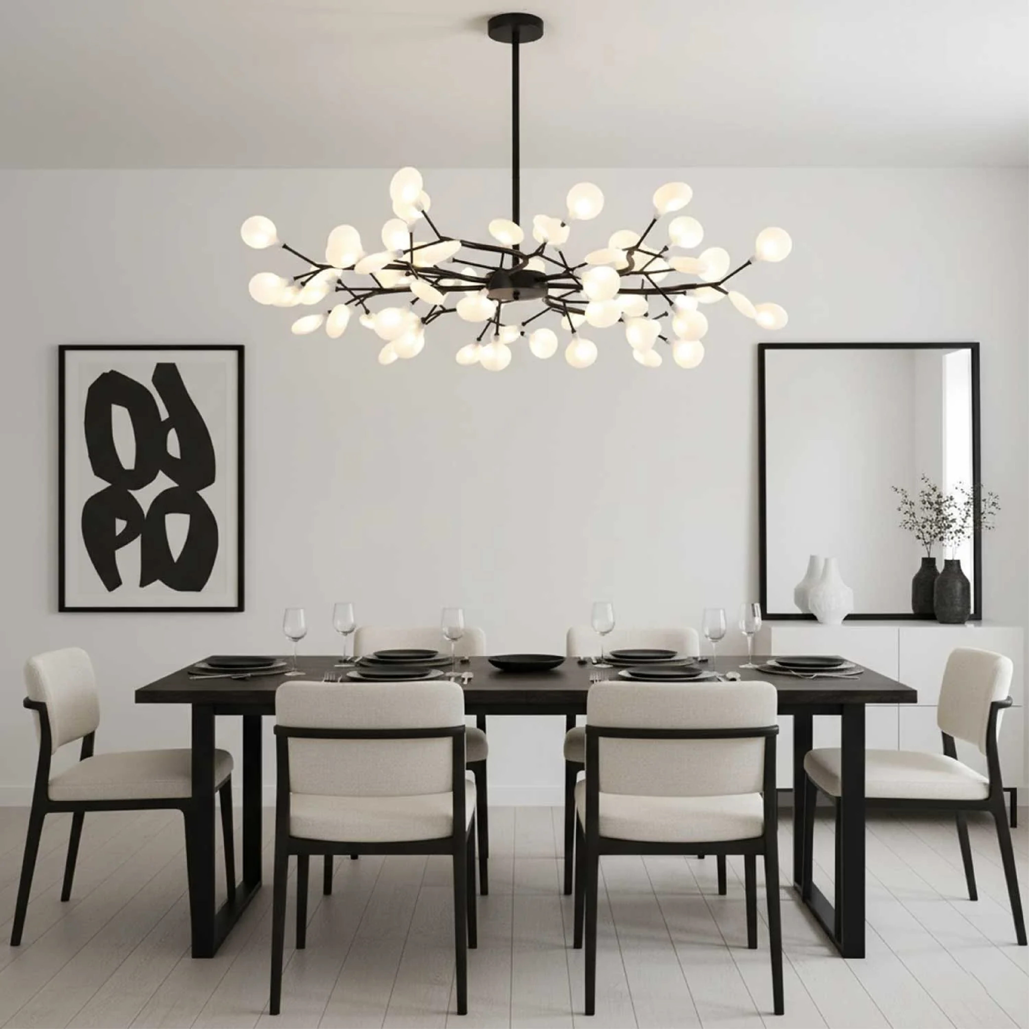 Lustre Firefly LED G4 LED 3000K noir/blanc éclairage table à manger design moderne plafonnier grand espace | Restfield