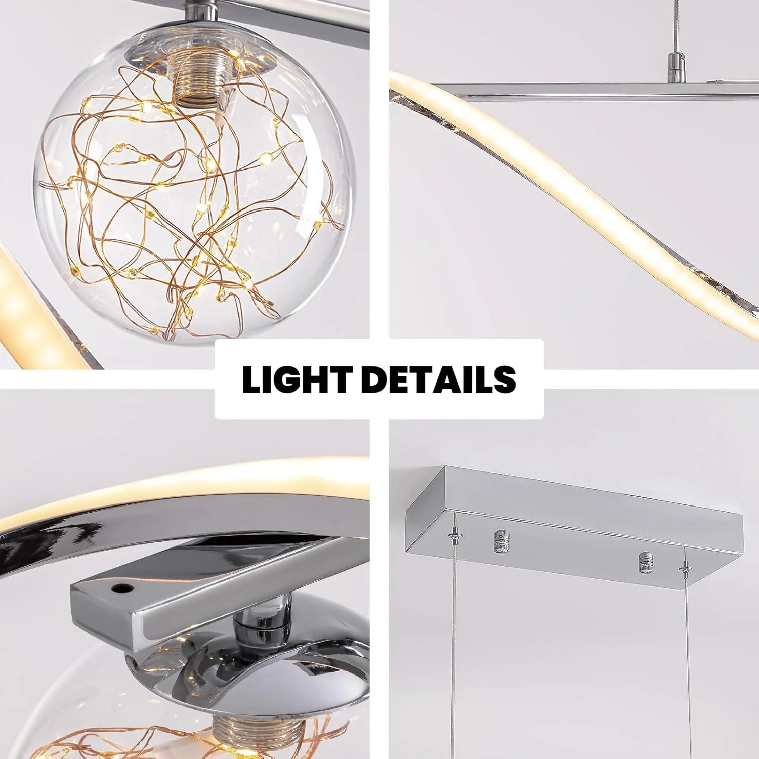 Hanglamp Lineair Glazen Bollen LED Strip Goud Chroom 100cm Eetkamer Keukeneiland Modern | Restfield