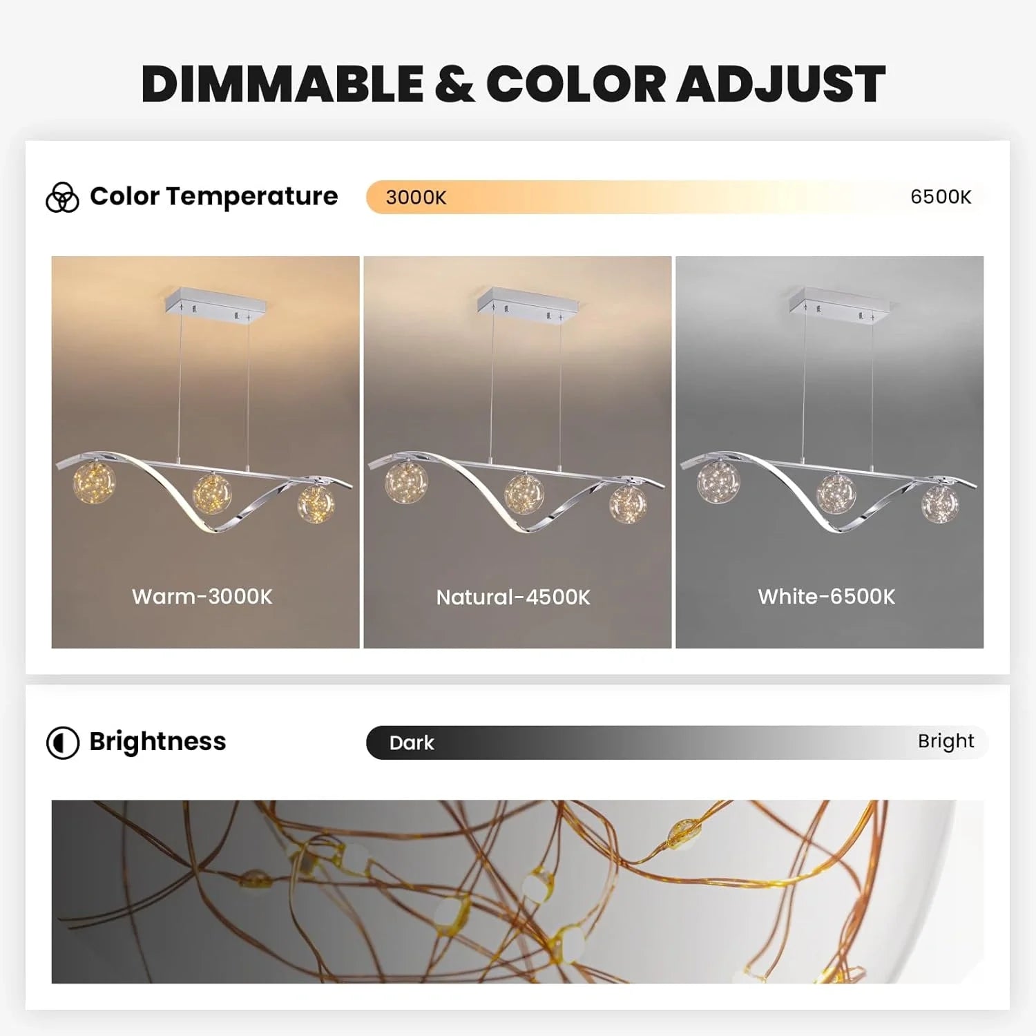 Hanglamp Lineair Glazen Bollen LED Strip Goud Chroom 100cm Eetkamer Keukeneiland Modern | Restfield