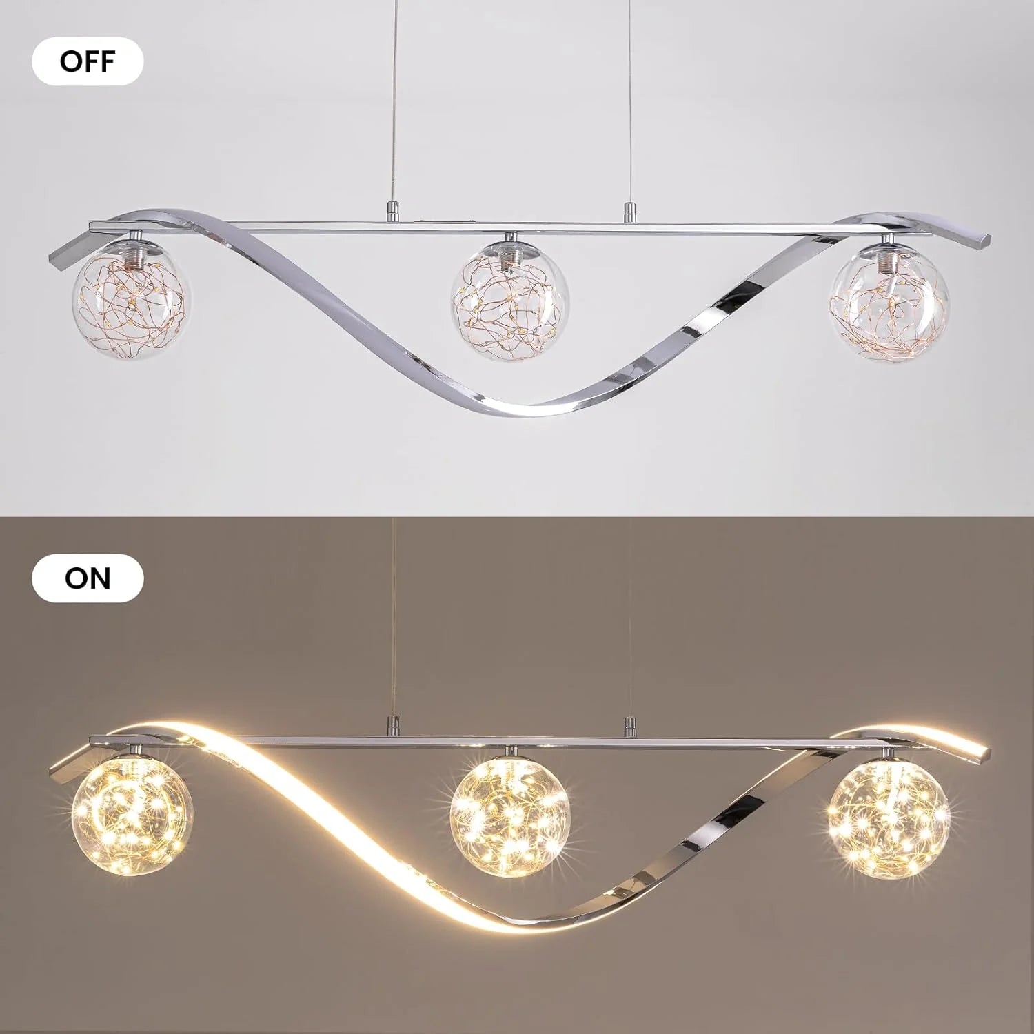 Hanglamp Lineair Glazen Bollen LED Strip Goud Chroom 100cm Eetkamer Keukeneiland Modern | Restfield