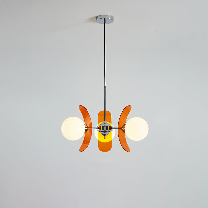 Moderne Sputnik Kroonluchter met Gekleurde Acryl Elementen en Witte Glazen Bollen – Design Hanglamp Meerdere Lichtpunten | Restfield