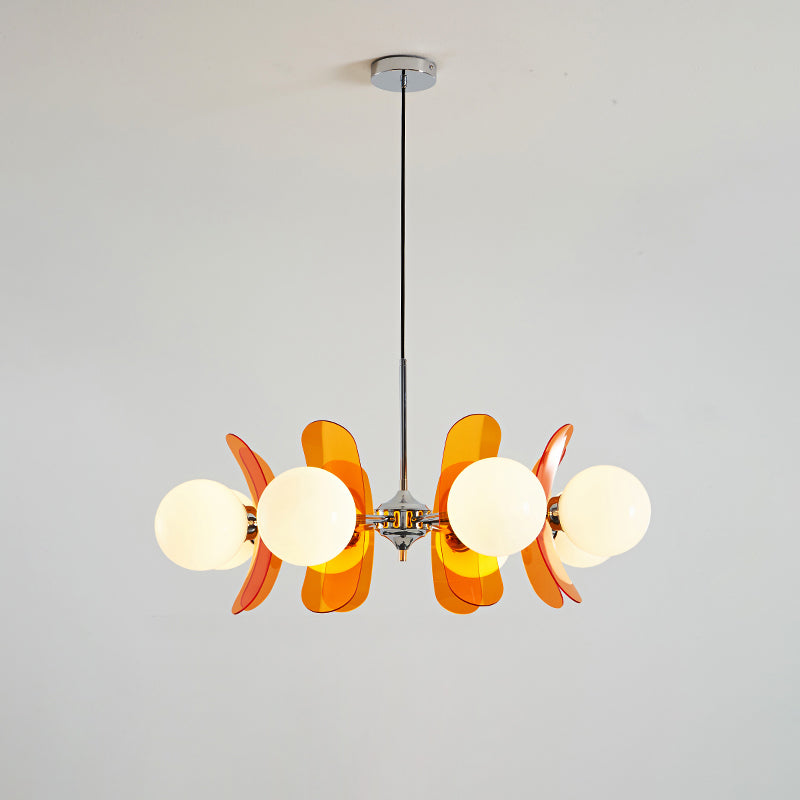 Moderne Sputnik Kroonluchter met Gekleurde Acryl Elementen en Witte Glazen Bollen – Design Hanglamp Meerdere Lichtpunten | Restfield