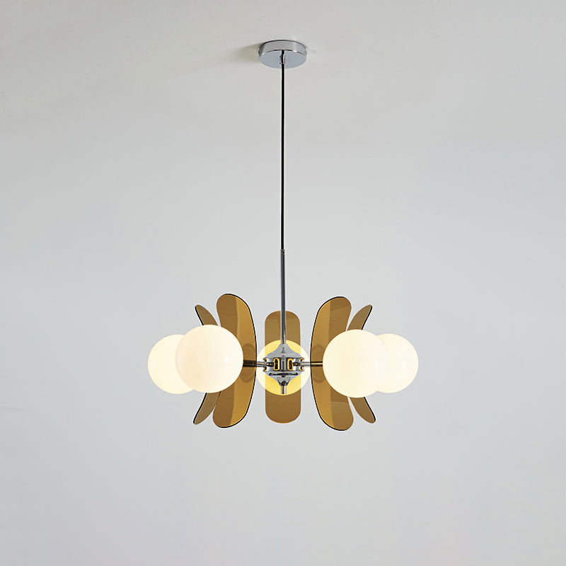 Moderne Sputnik Kroonluchter met Gekleurde Acryl Elementen en Witte Glazen Bollen – Design Hanglamp Meerdere Lichtpunten | Restfield