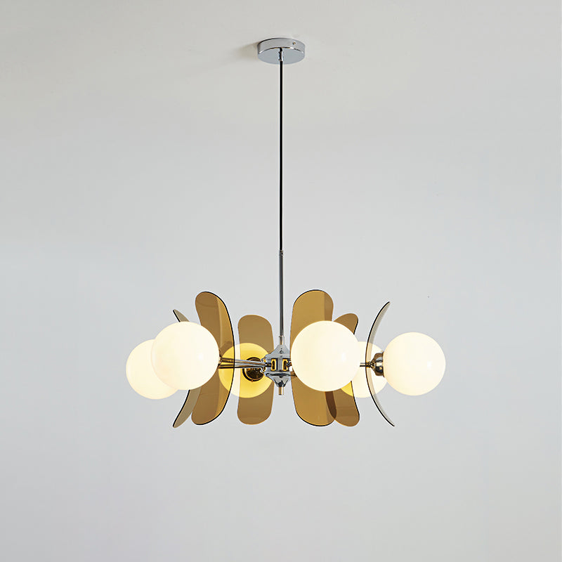 Moderne Sputnik Kroonluchter met Gekleurde Acryl Elementen en Witte Glazen Bollen – Design Hanglamp Meerdere Lichtpunten | Restfield