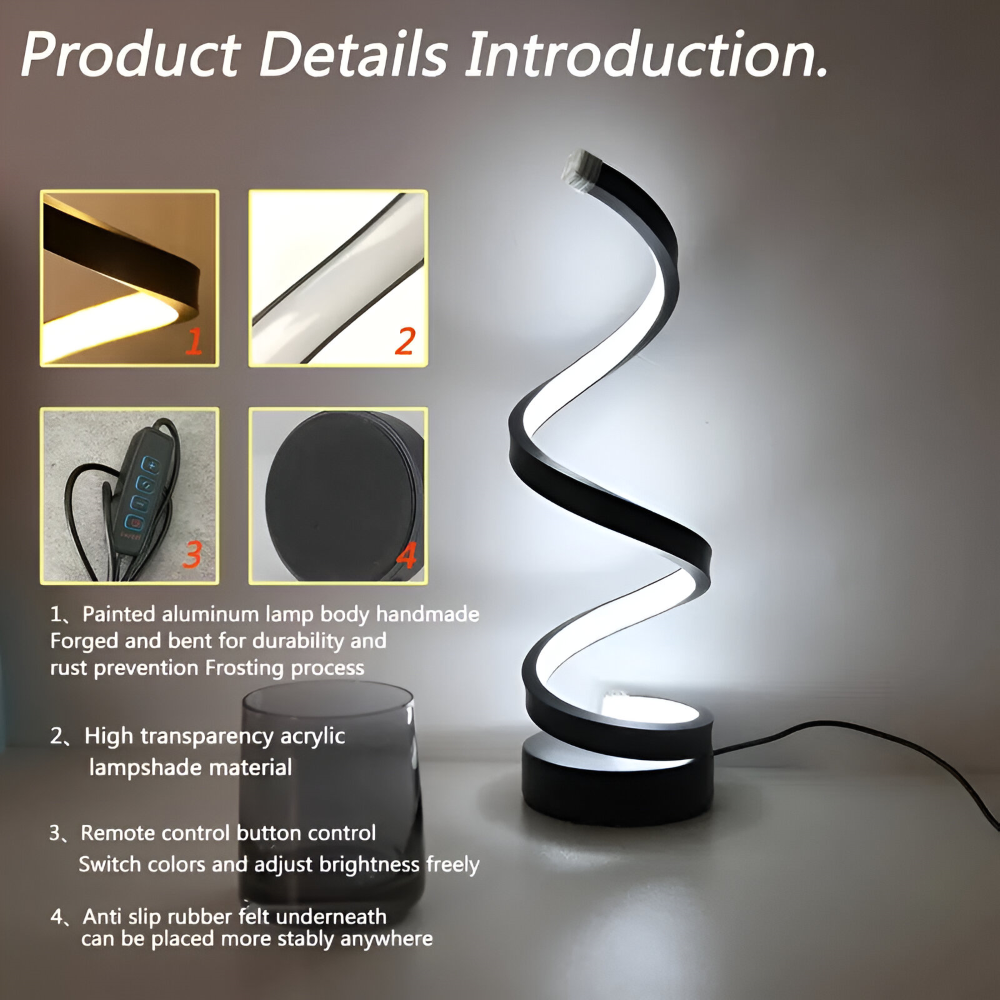 Tafellamp LED Spiraal Dimbaar 3 Lichtkleuren USB Aluminium Zwart | Restfield