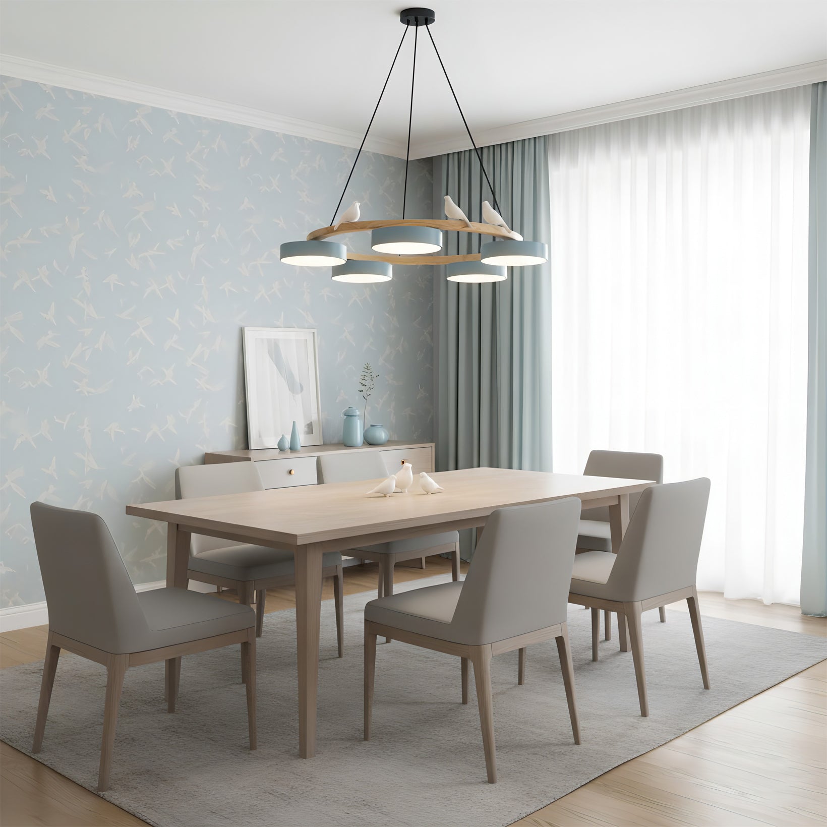 Ronde Hanglamp Met Vogels Houten Ring LED 65cm 72cm | Restfield