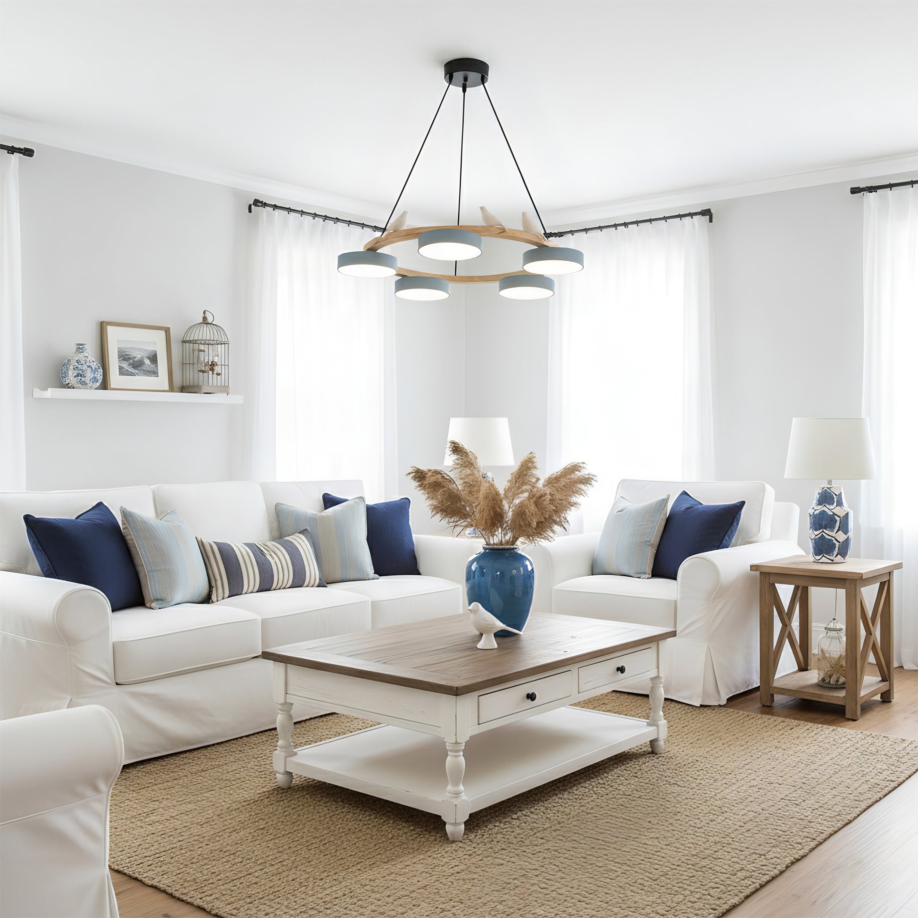 Ronde Hanglamp Met Vogels Houten Ring LED 65cm 72cm | Restfield