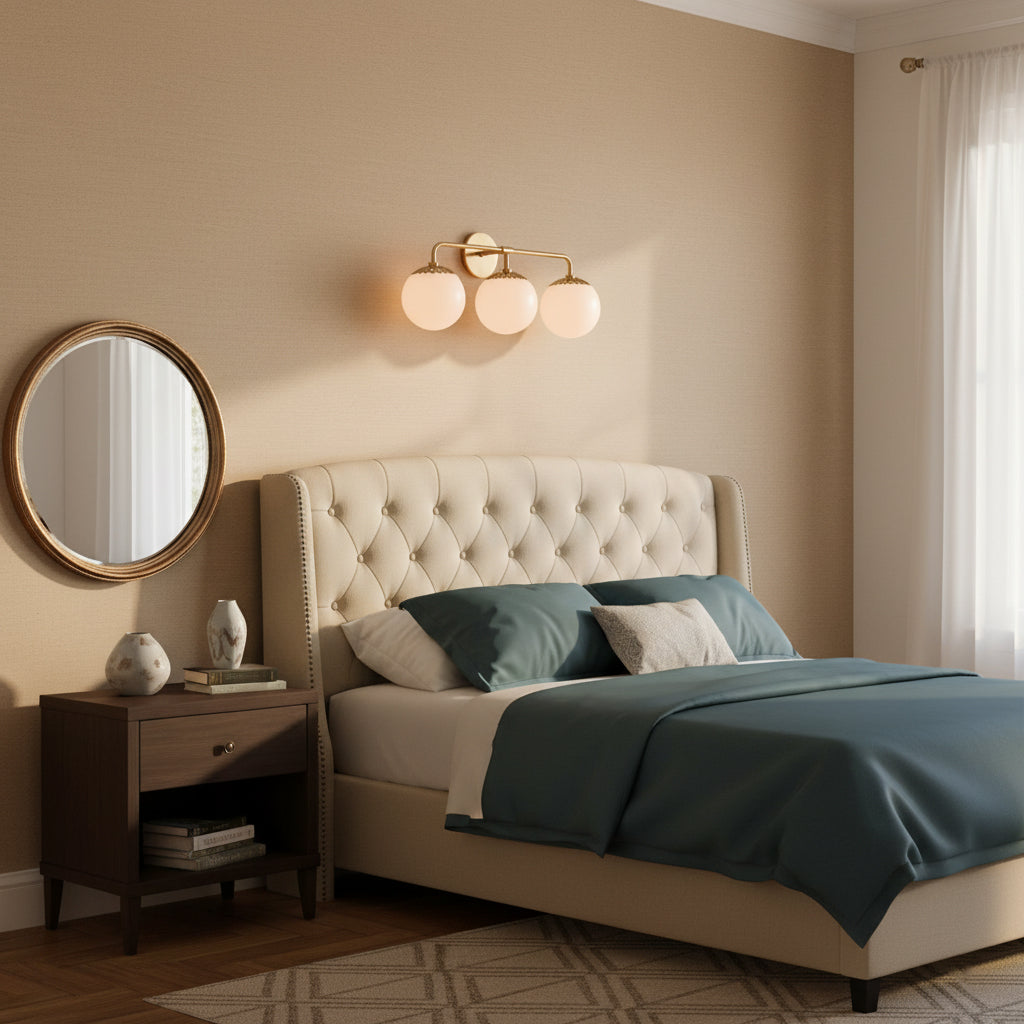 Art Deco Wandlamp met Bloemkap en Glazen Bol – Design Wandverlichting in Messing, Zwart of Nikkel voor Woonkamer en Badkamer | Restfield