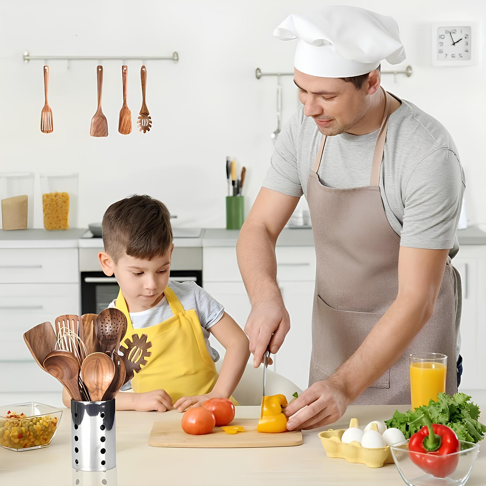 11-delige Teak Keukengerei Set met Houder – Houten Keukenhulpen | Restfield