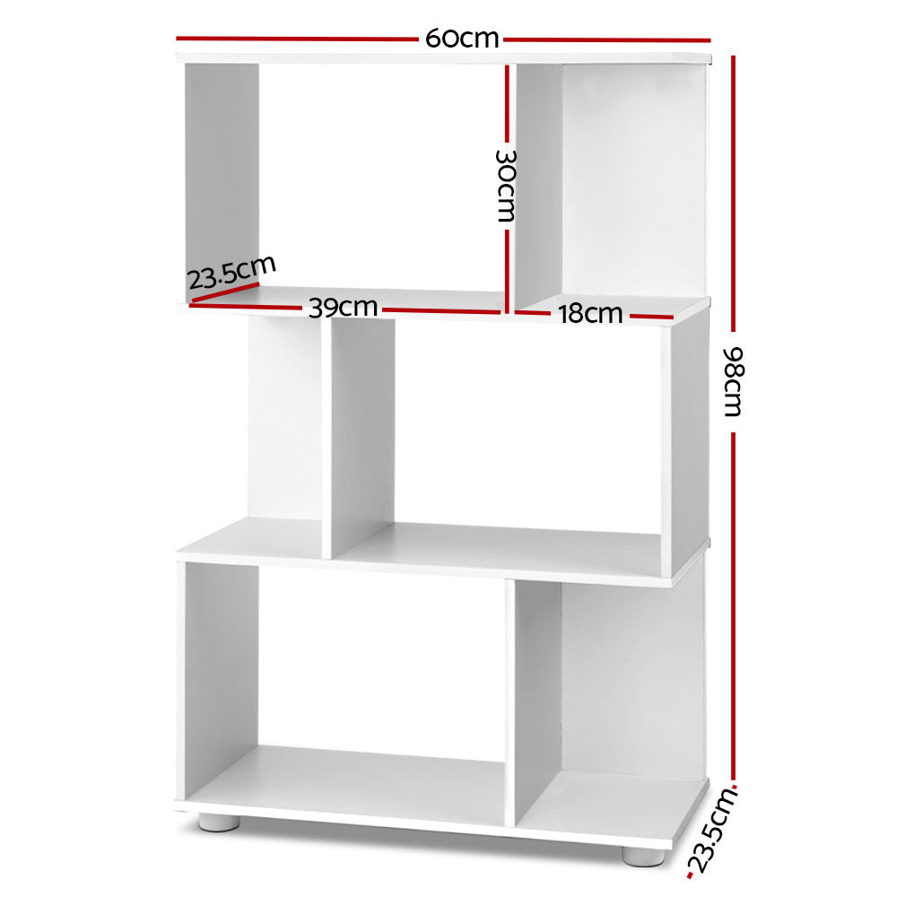 Design Boekenkast met Zigzag Planken 3-Laags – Moderne Display Kast 60 cm | Restfield