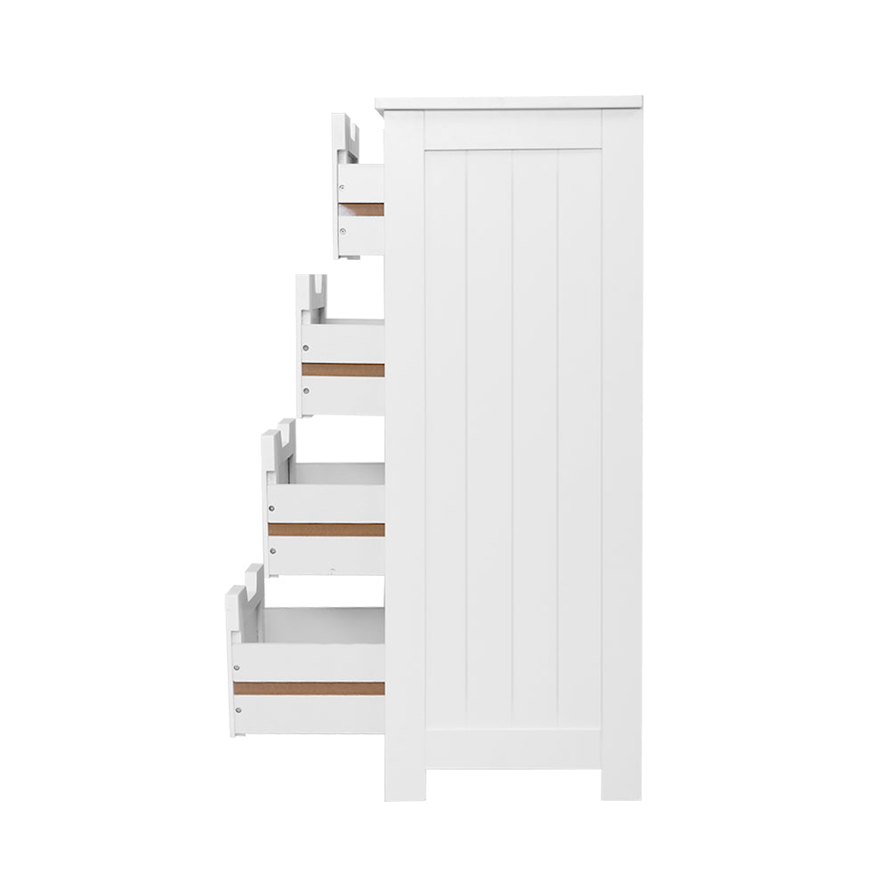 Smalle Witte Ladekast met 4 Lades – Landelijke Opbergkast van MDF 81 cm | Restfield