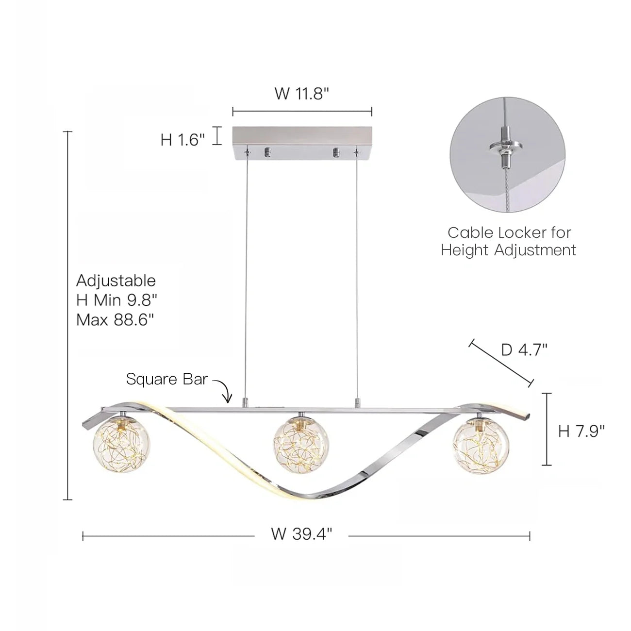 Hanglamp Lineair Glazen Bollen LED Strip Goud Chroom 100cm Eetkamer Keukeneiland Modern | Restfield