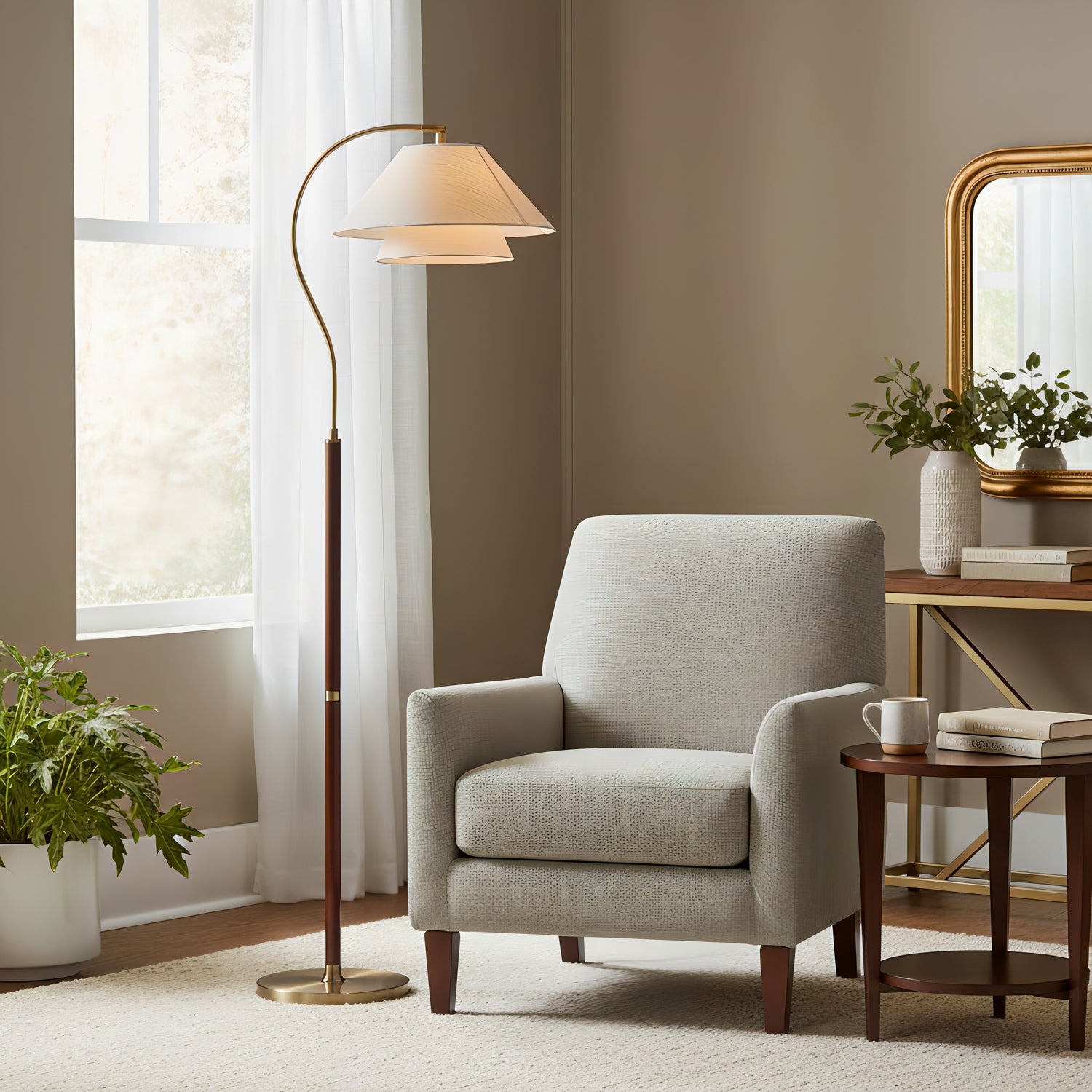 Luxe Vloerlamp met Dubbele Stoffen Kap en Houten Details – 155 cm Hoog Design Statement | Restfield