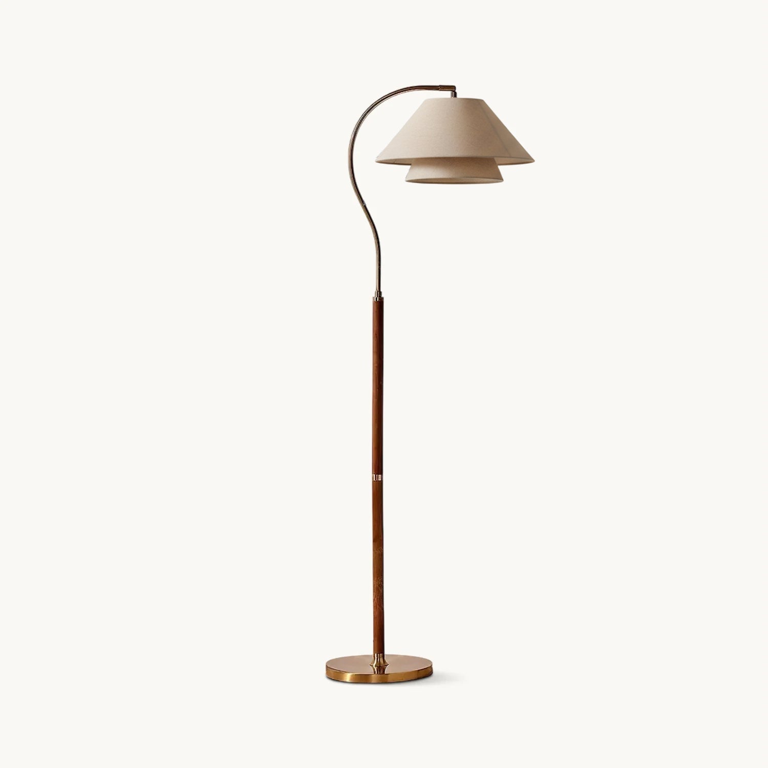 Luxe Vloerlamp met Dubbele Stoffen Kap en Houten Details – 155 cm Hoog Design Statement | Restfield