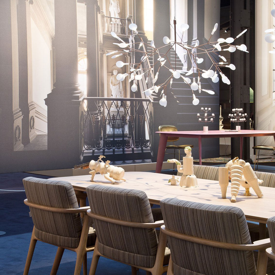 Design Heracleum Kroonluchter met LED Bladeren – Moderne Organische Hanglamp met 30 tot 108 Lichtpunten in Zwart of Roségoud | Restfield