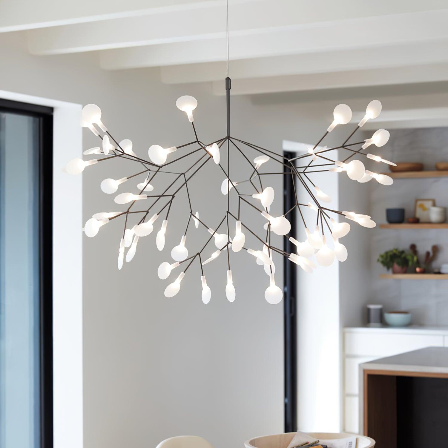 Design Heracleum Kroonluchter met LED Bladeren – Moderne Organische Hanglamp met 30 tot 108 Lichtpunten in Zwart of Roségoud | Restfield