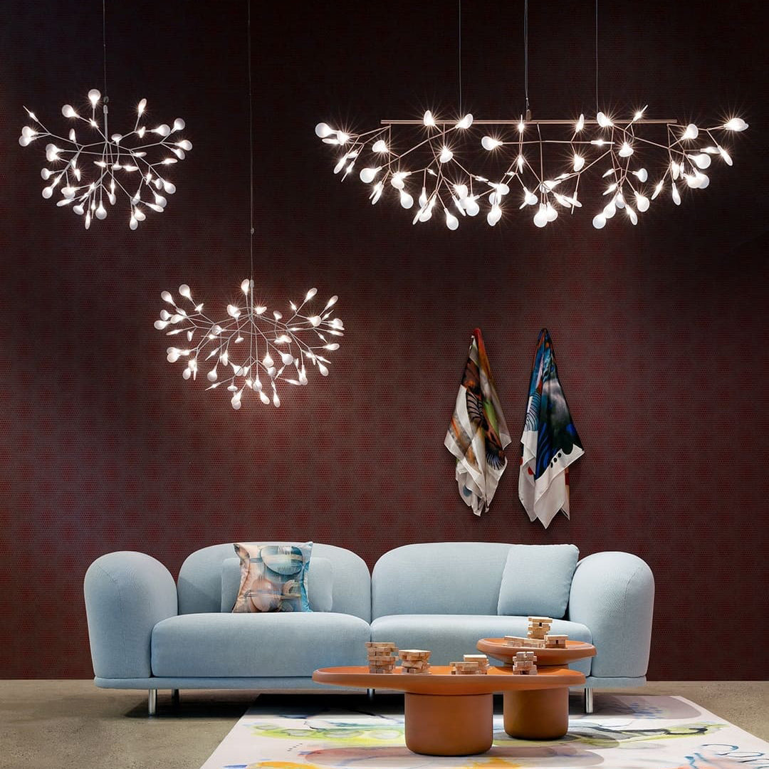 Design Heracleum Kroonluchter met LED Bladeren – Moderne Organische Hanglamp met 30 tot 108 Lichtpunten in Zwart of Roségoud | Restfield