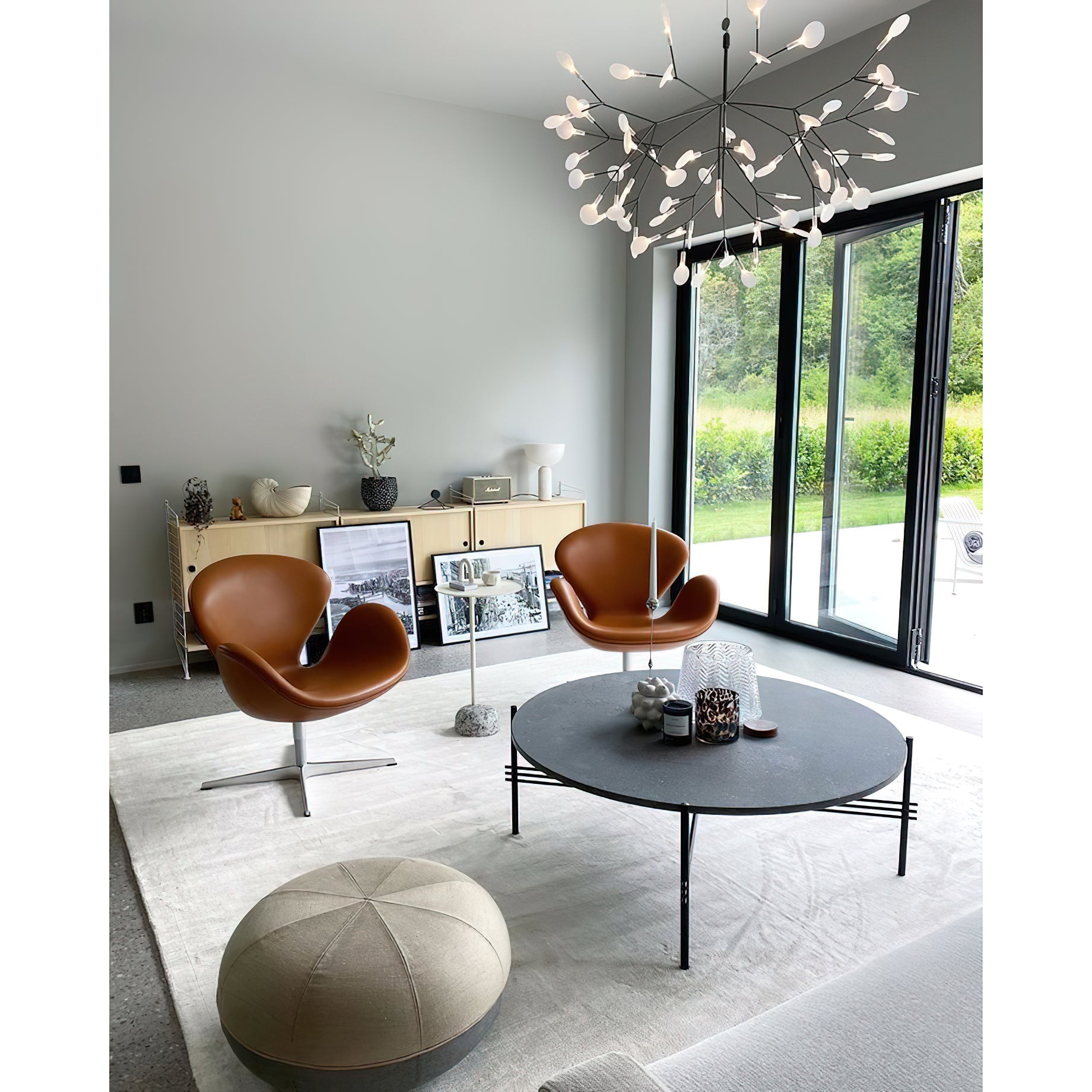 Design Heracleum Kroonluchter met LED Bladeren – Moderne Organische Hanglamp met 30 tot 108 Lichtpunten in Zwart of Roségoud | Restfield
