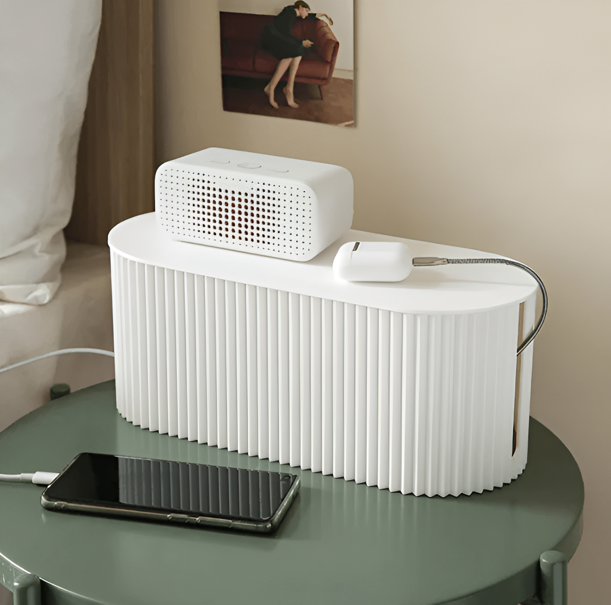 Kabel Opbergbox Met Deksel Geribbeld Design Kunststof 33cm Groen Wit Bruin | Restfield