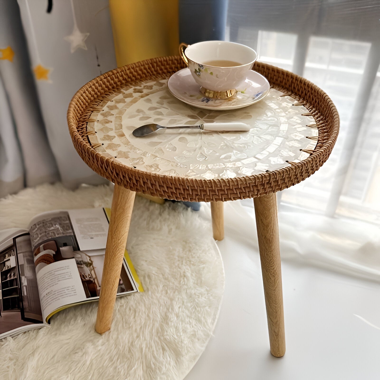 Ronde Bijzettafel Rattan Hout Scandinavisch 35x40cm Driepoot | Restfield
