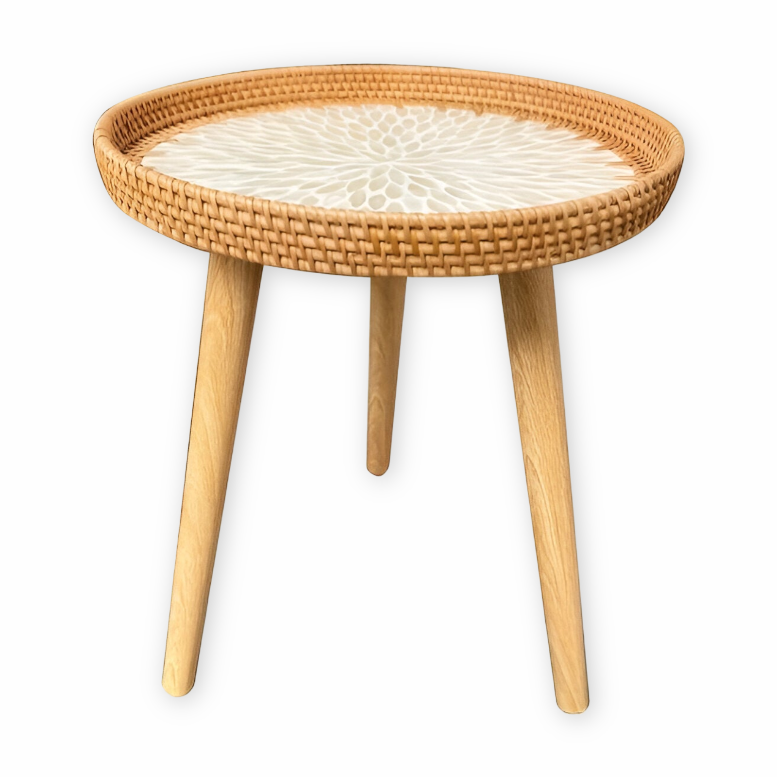 Ronde Bijzettafel Rattan Hout Scandinavisch 35x40cm Driepoot | Restfield