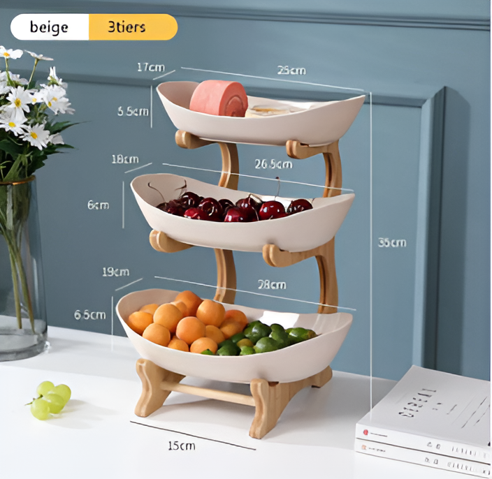 Fruitmand 3 Etages Houten Standaard Met Schalen Keuken Organizer | Restfield