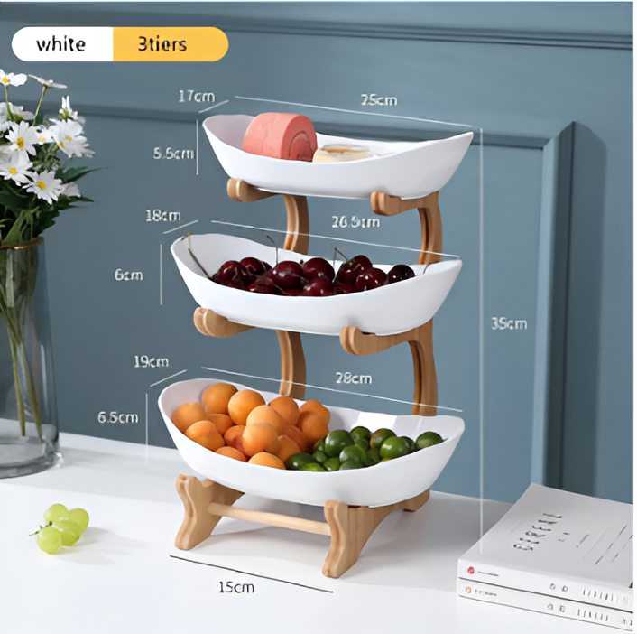 Fruitmand 3 Etages Houten Standaard Met Schalen Keuken Organizer | Restfield