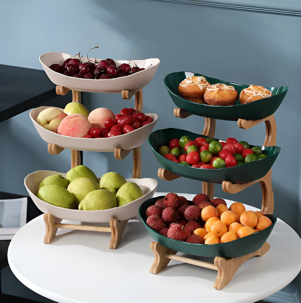 Fruitmand 3 Etages Houten Standaard Met Schalen Keuken Organizer | Restfield