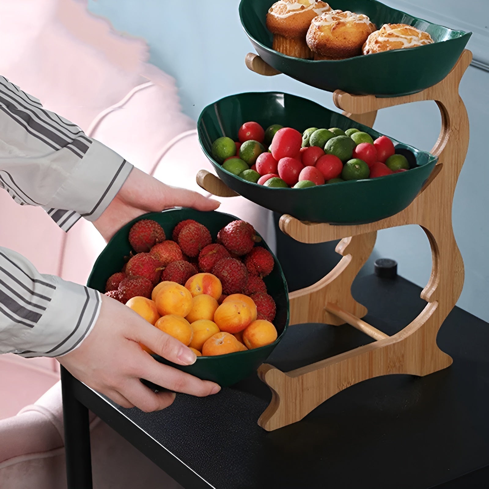 Fruitmand 3 Etages Houten Standaard Met Schalen Keuken Organizer | Restfield