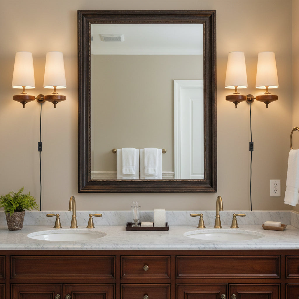 Design Wandlamp met Stekker in Hout en Messing – Natuurlijke Verlichting met Stoffen Kap 1 of 2 Lichtpunten | Restfield