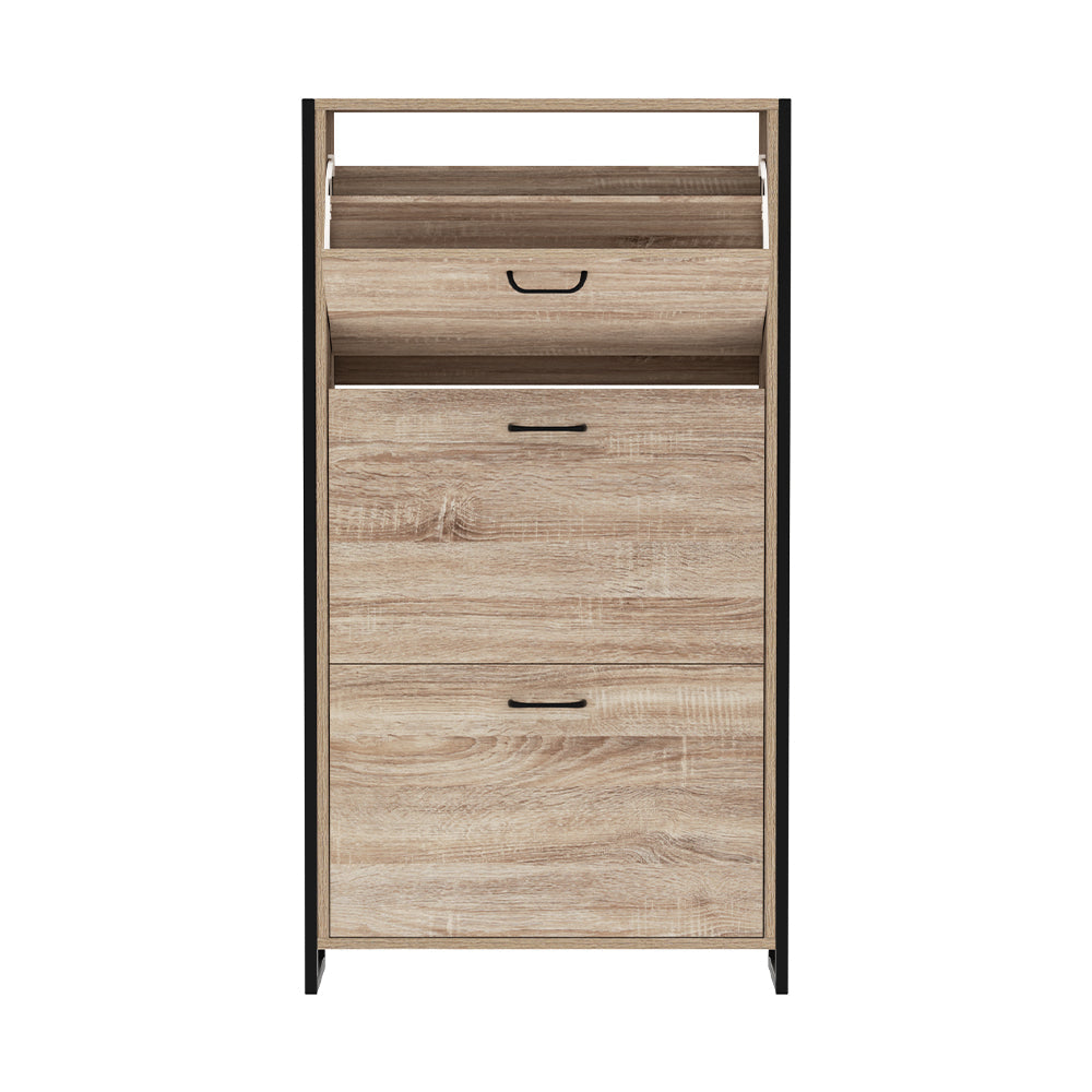 Schoenenkast met Organiser en 24 Paar Opbergcapaciteit – Houten Front en Metalen Frame | Restfield