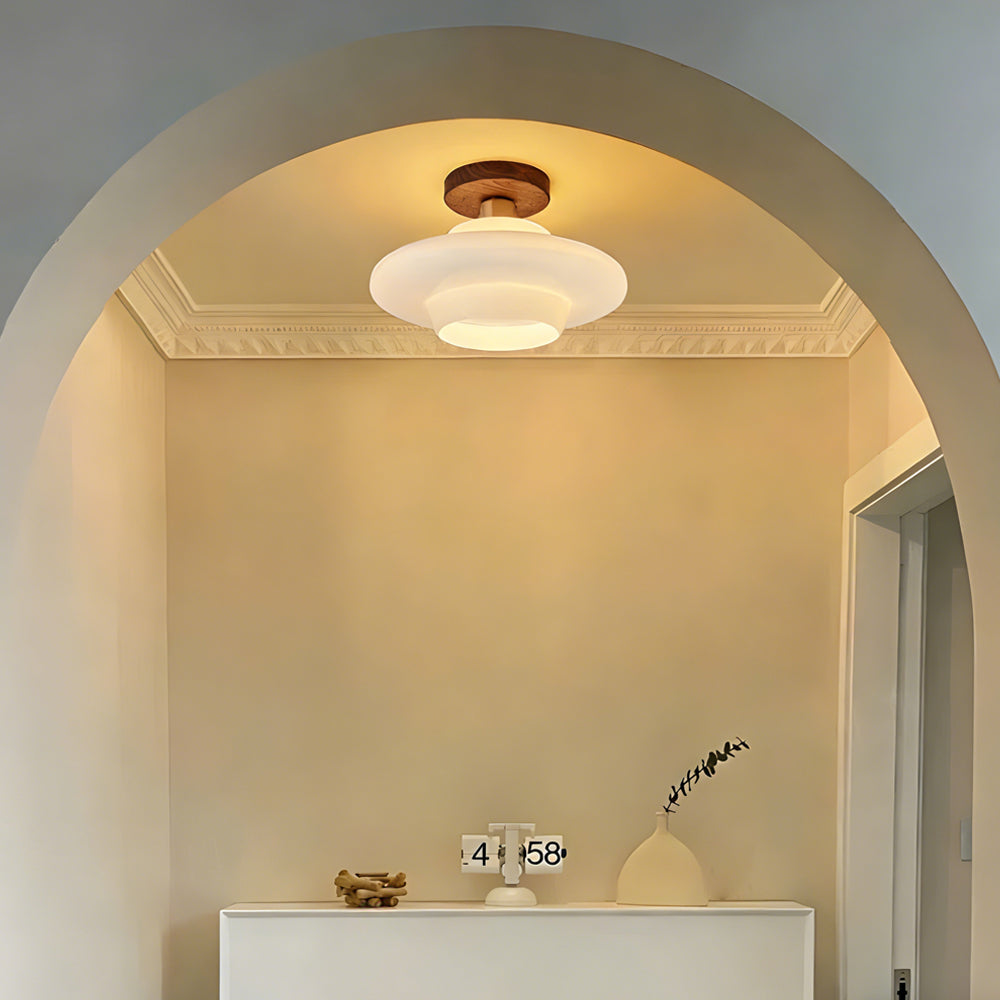 Deckenleuchte Walnussholz Glas Skandinavisch E27 Flur Gang Küche Esszimmer Nordic Natur Kupfer | Restfield