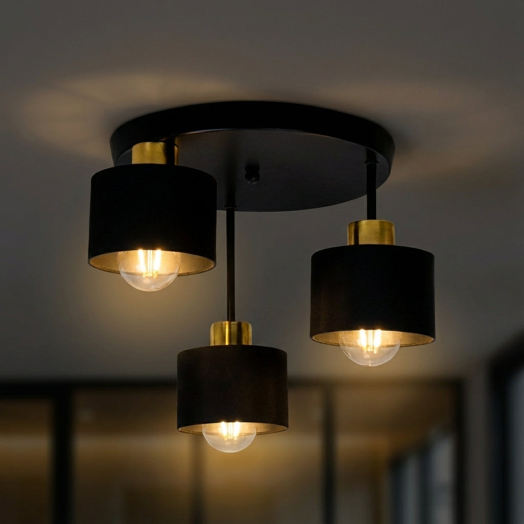 Plafondlamp 3 Lichts Zwart Goud Metaal E27 Ø30cm Modern Design | Restfield
