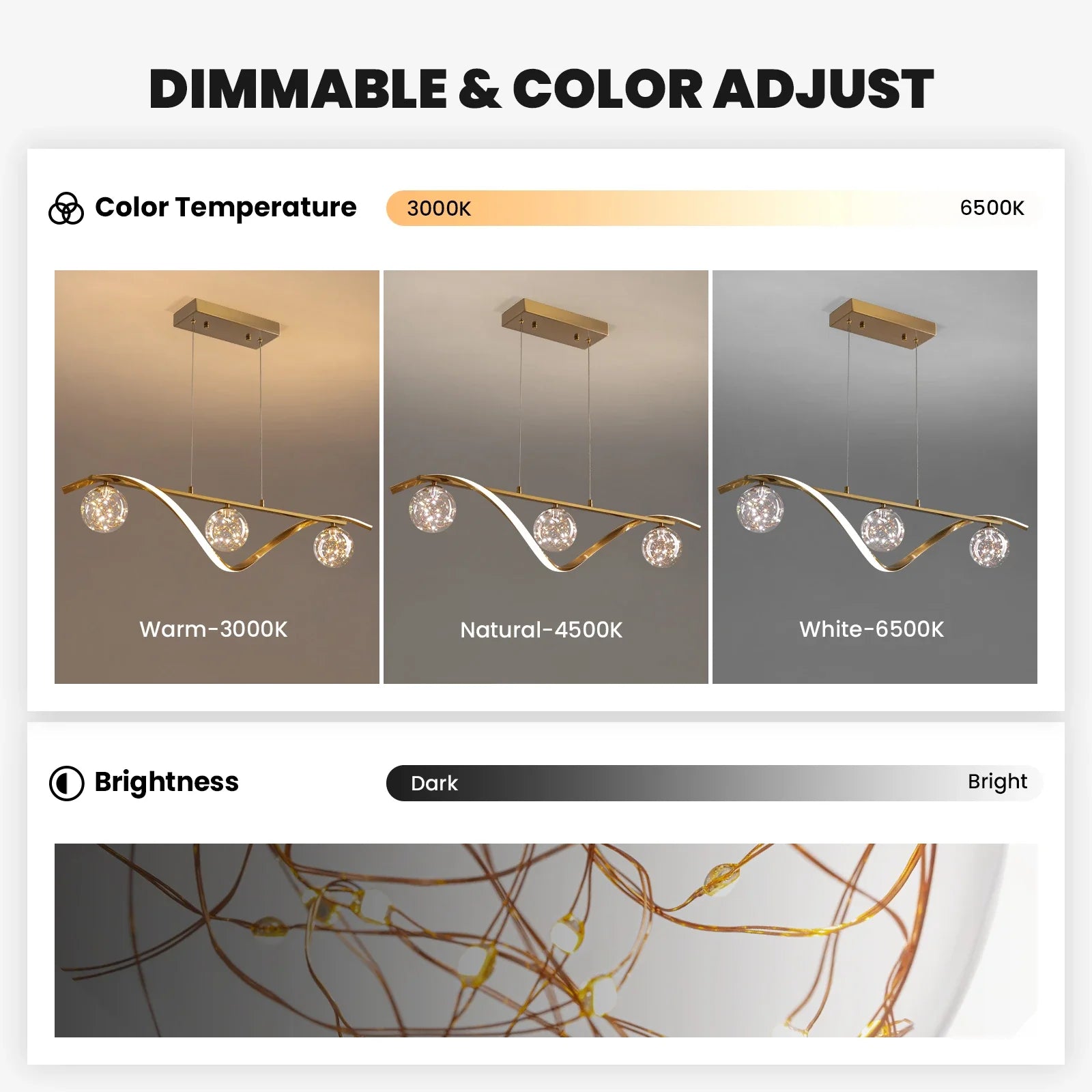 Hanglamp Lineair Glazen Bollen LED Strip Goud Chroom 100cm Eetkamer Keukeneiland Modern | Restfield