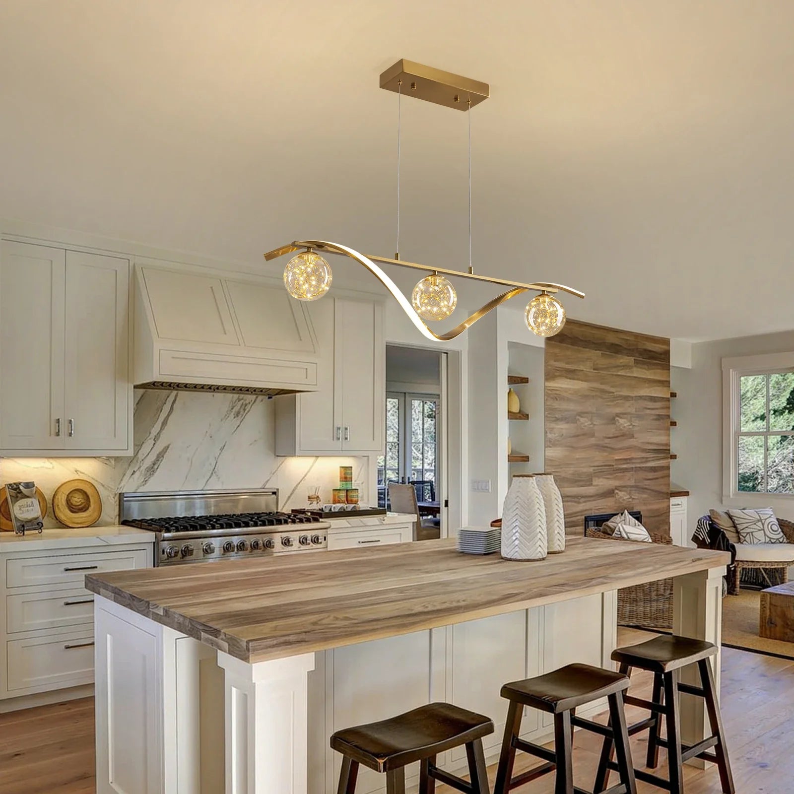 Hanglamp Lineair Glazen Bollen LED Strip Goud Chroom 100cm Eetkamer Keukeneiland Modern | Restfield