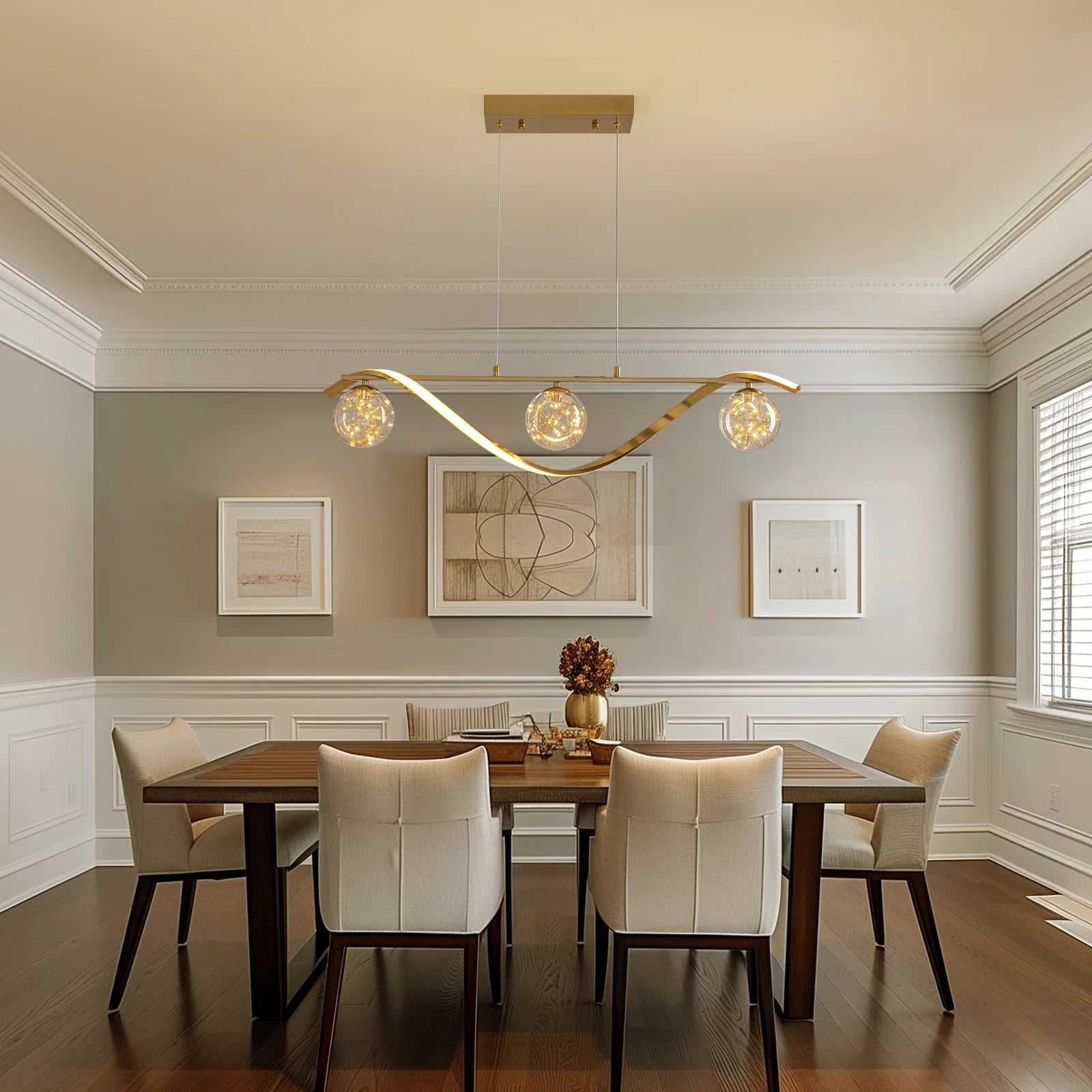 Hanglamp Lineair Glazen Bollen LED Strip Goud Chroom 100cm Eetkamer Keukeneiland Modern | Restfield