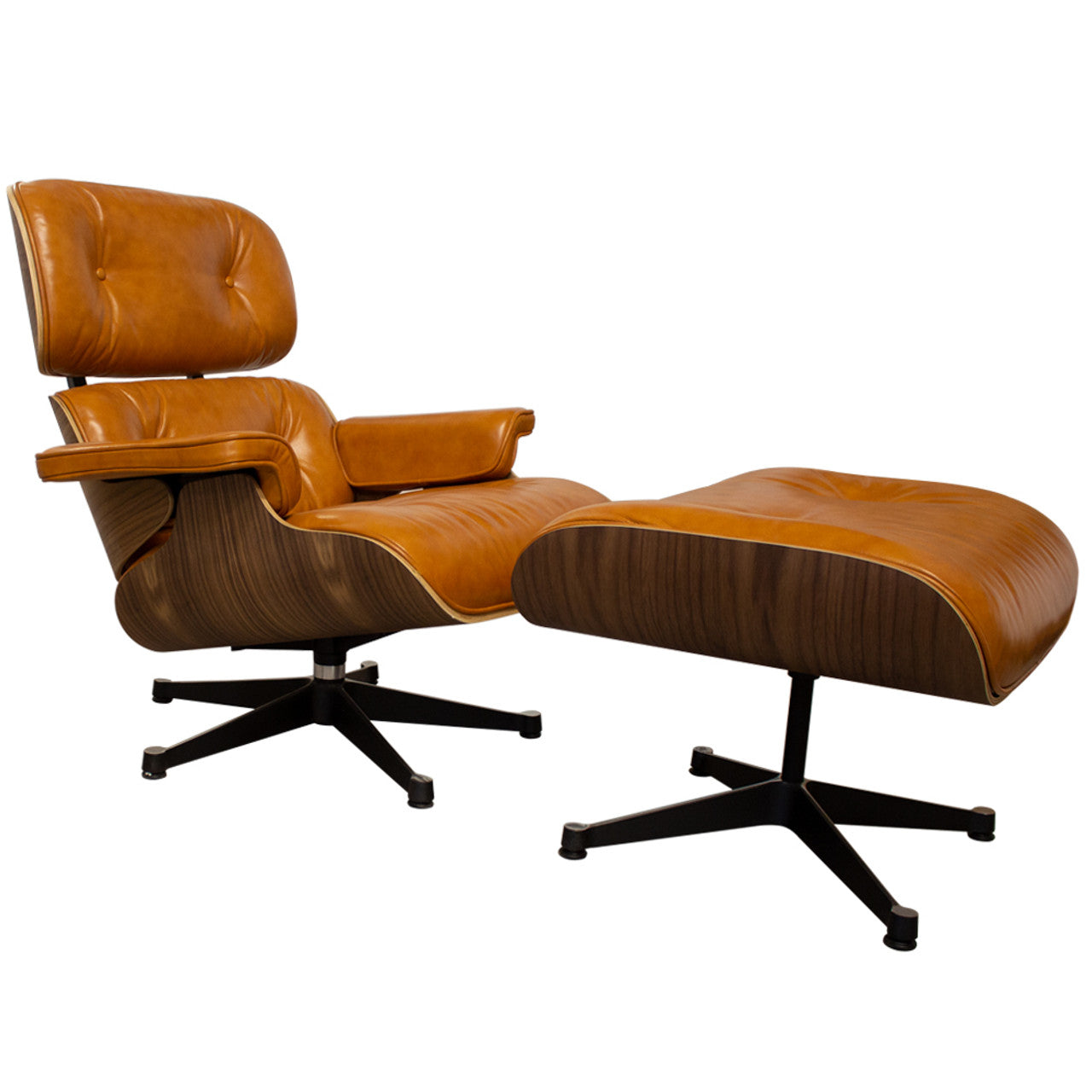 Lounge Chair Met Ottoman Echt Leer Zwart Ergonomisch Hout | Restfield