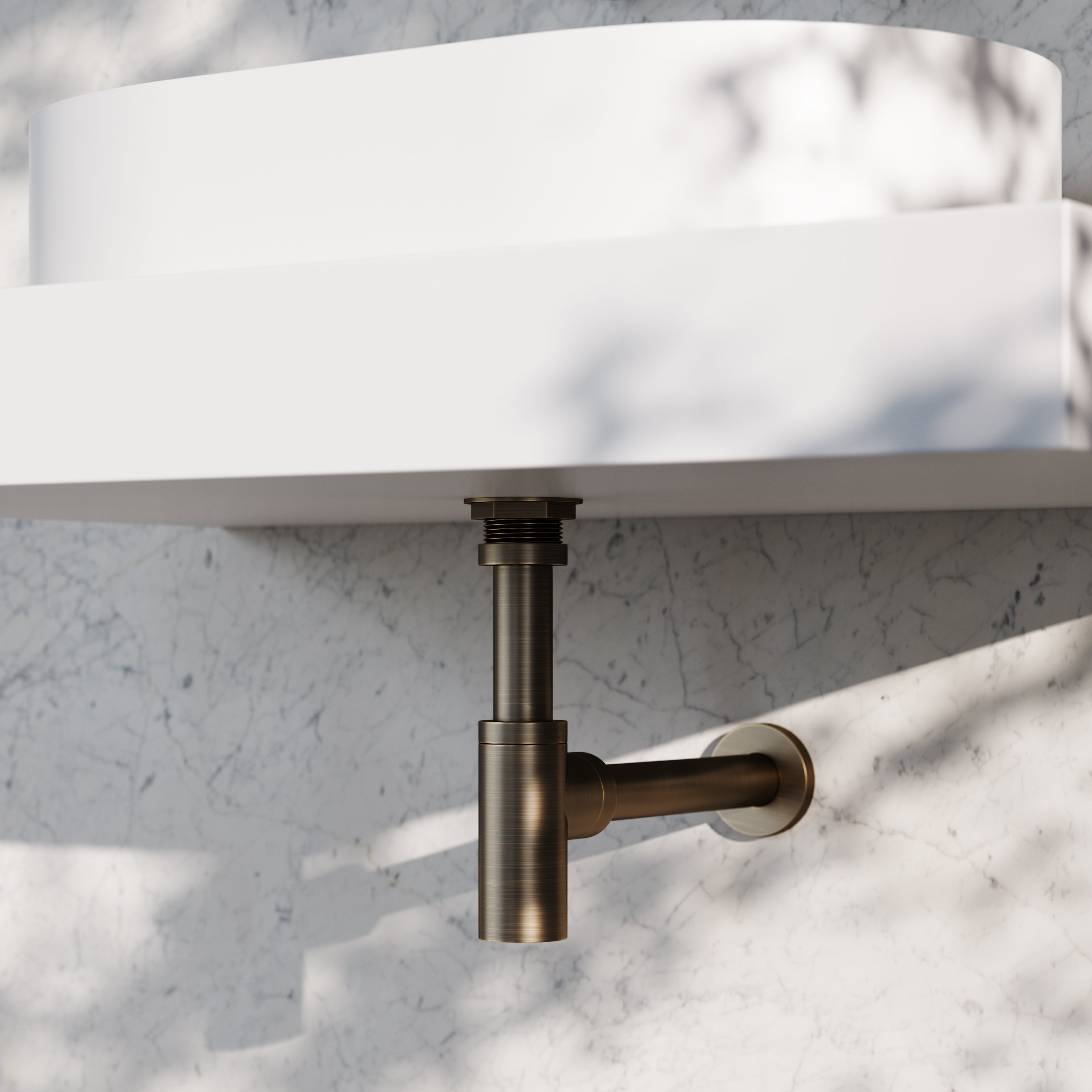 Sifon Wastafel Rond Geborsteld Brons Design Afvoer Badkamer Inkortbaar Complete Set