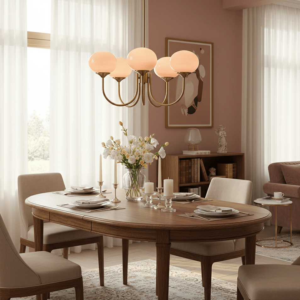 Glazen Kroonluchter Met Roze Witte Of Creme Bollen En Gouden Of Chromen Frame Moderne Design Kroonluchter Met 3 Of 5 Lichtpunten Voor Woonkamer En Eetkamer | Restfield