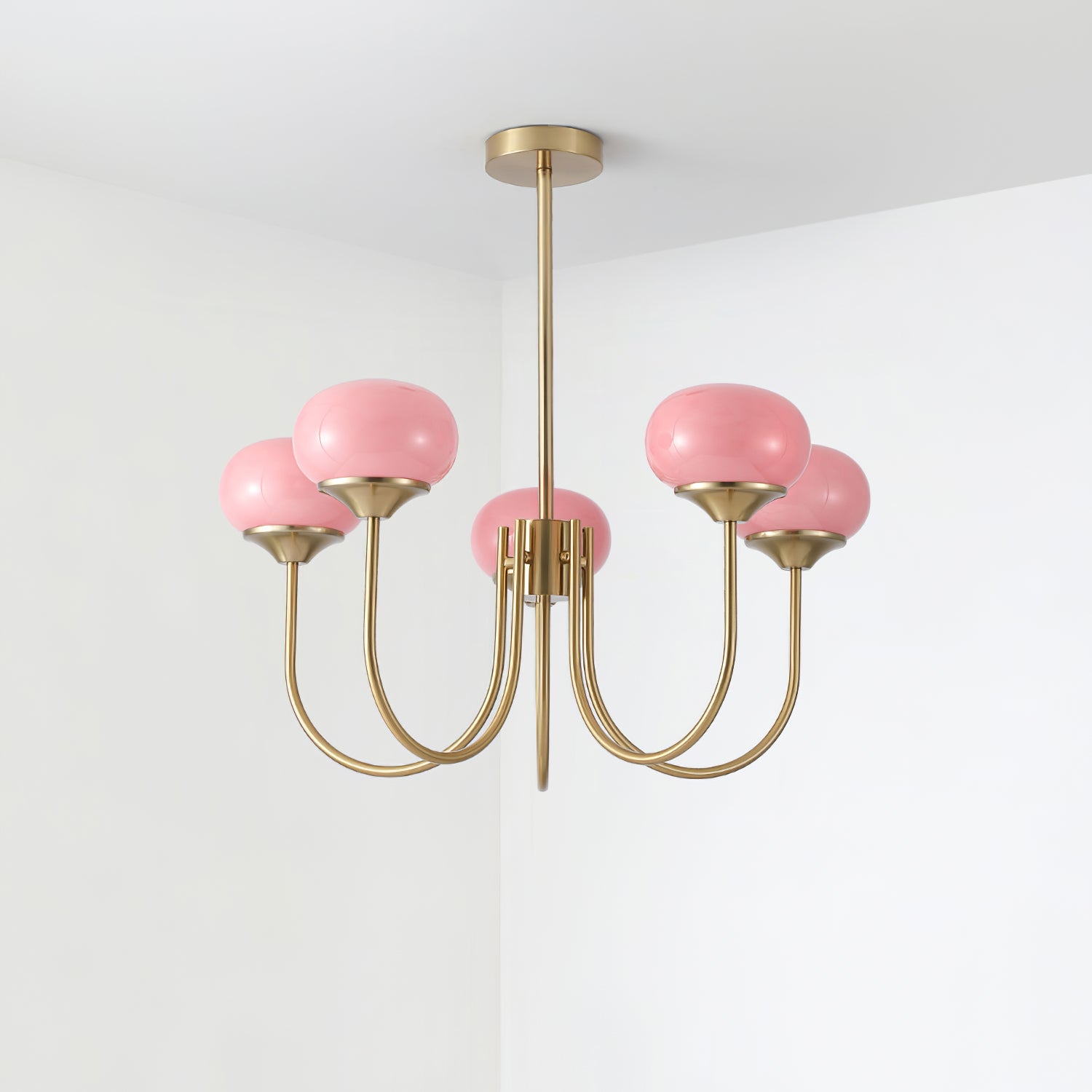Glazen Kroonluchter Met Roze Witte Of Creme Bollen En Gouden Of Chromen Frame Moderne Design Kroonluchter Met 3 Of 5 Lichtpunten Voor Woonkamer En Eetkamer | Restfield