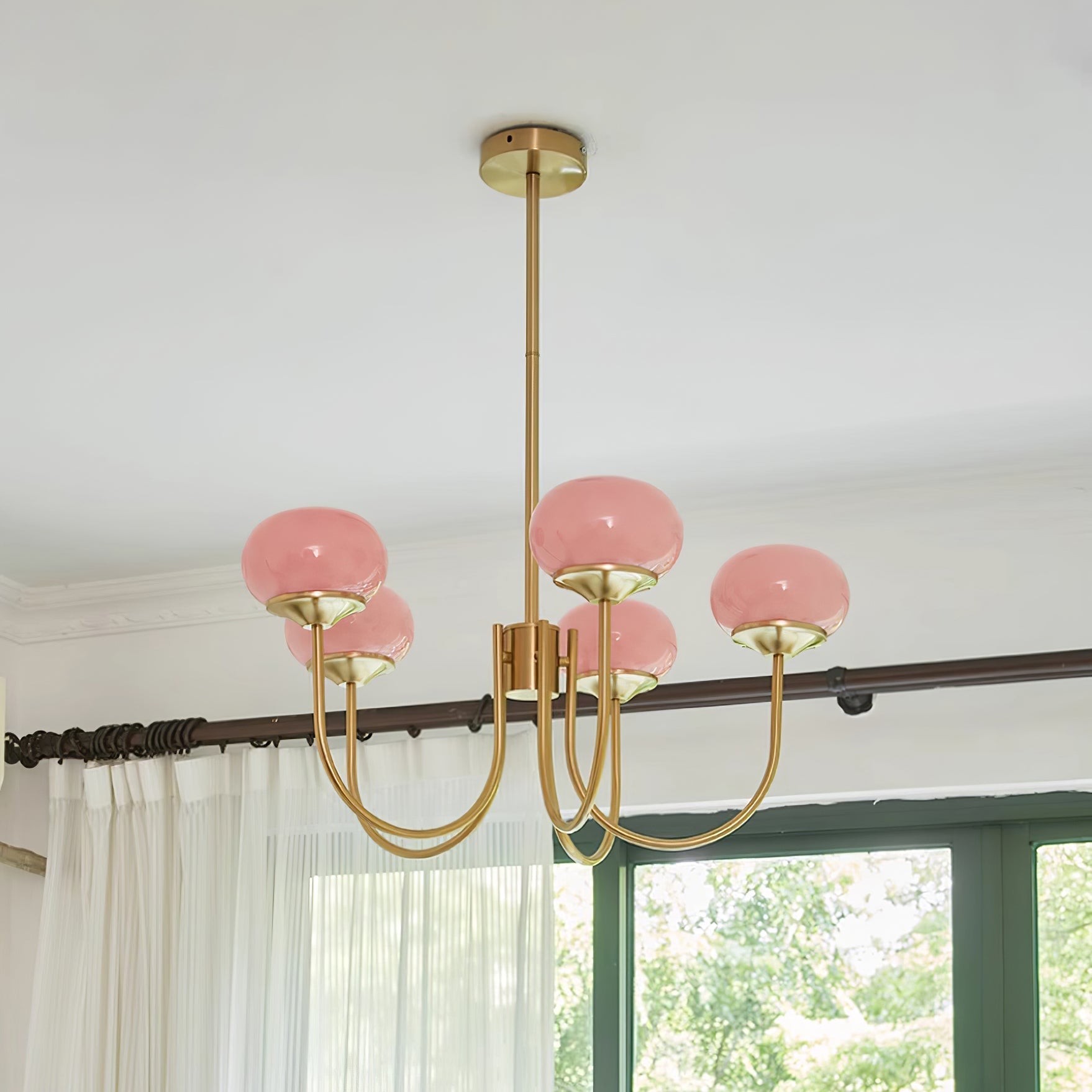 Glazen Kroonluchter Met Roze Witte Of Creme Bollen En Gouden Of Chromen Frame Moderne Design Kroonluchter Met 3 Of 5 Lichtpunten Voor Woonkamer En Eetkamer | Restfield