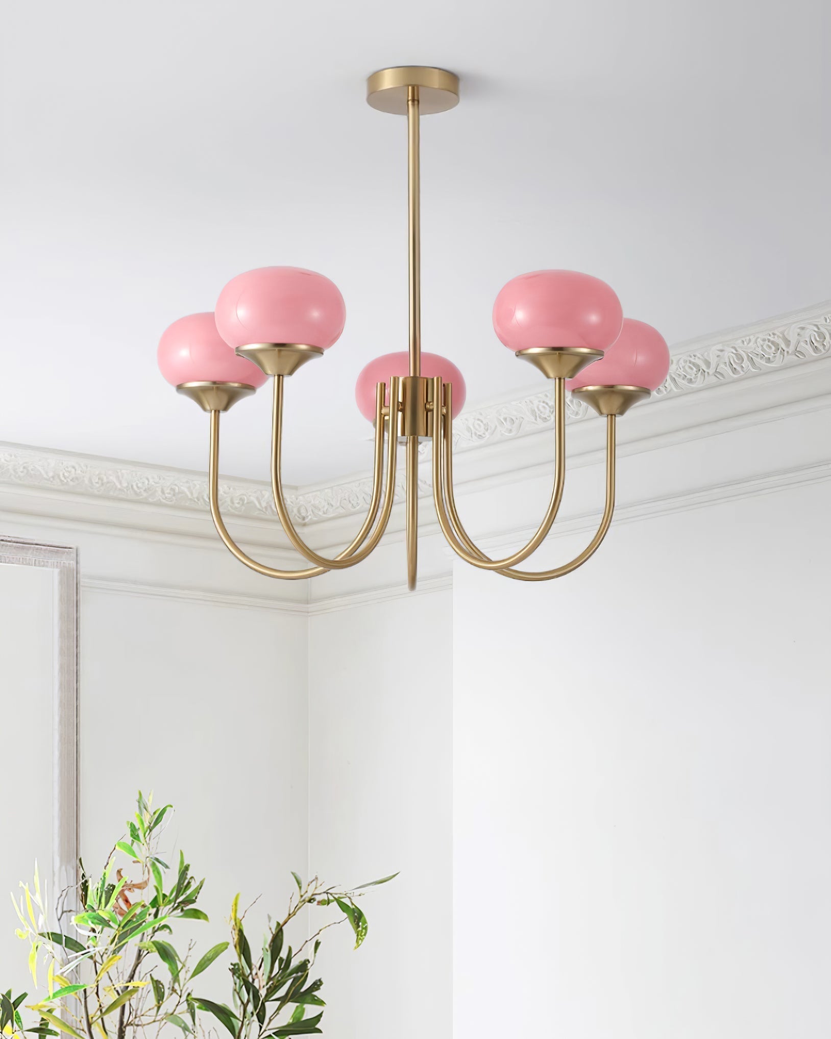 Glazen Kroonluchter Met Roze Witte Of Creme Bollen En Gouden Of Chromen Frame Moderne Design Kroonluchter Met 3 Of 5 Lichtpunten Voor Woonkamer En Eetkamer | Restfield