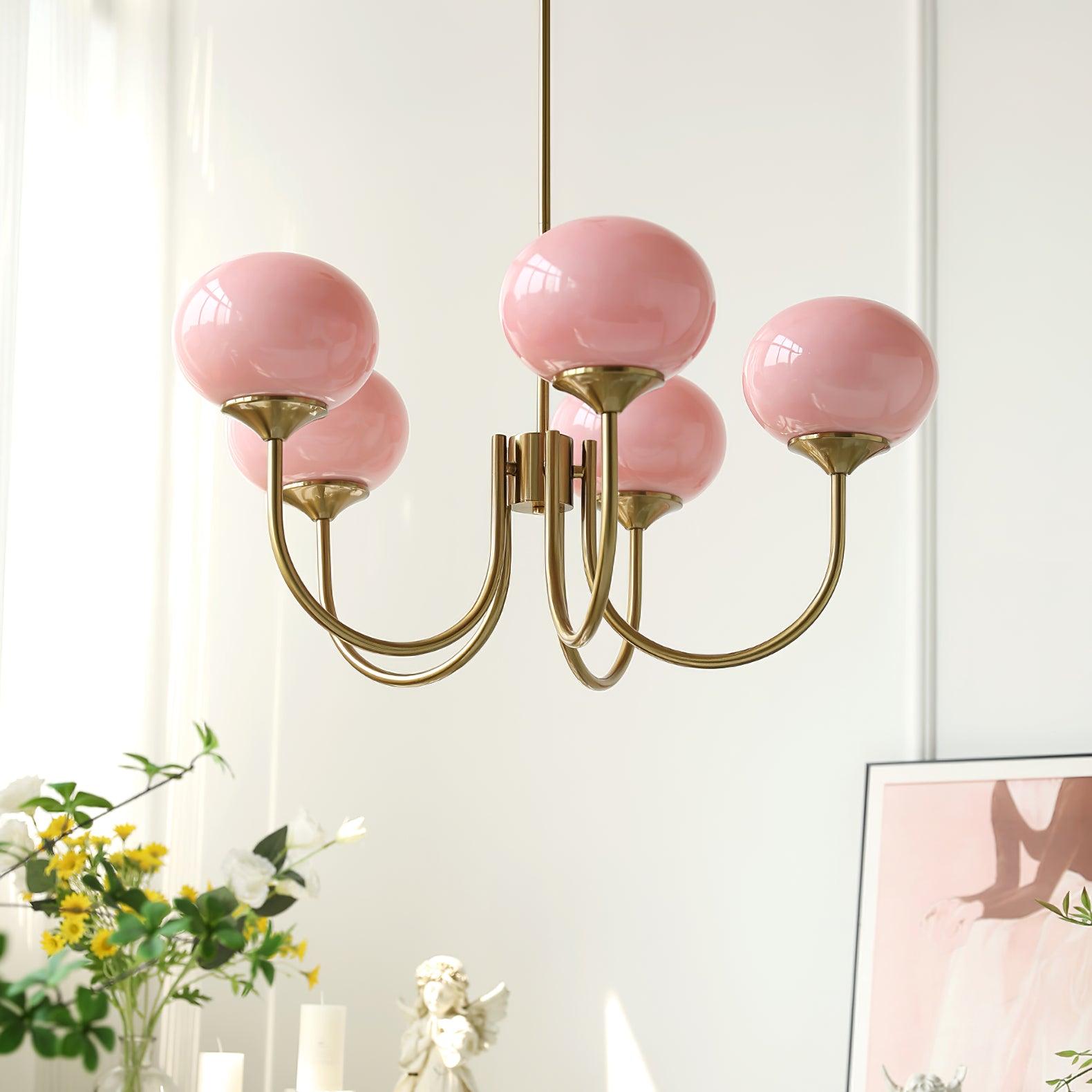 Glazen Kroonluchter Met Roze Witte Of Creme Bollen En Gouden Of Chromen Frame Moderne Design Kroonluchter Met 3 Of 5 Lichtpunten Voor Woonkamer En Eetkamer | Restfield